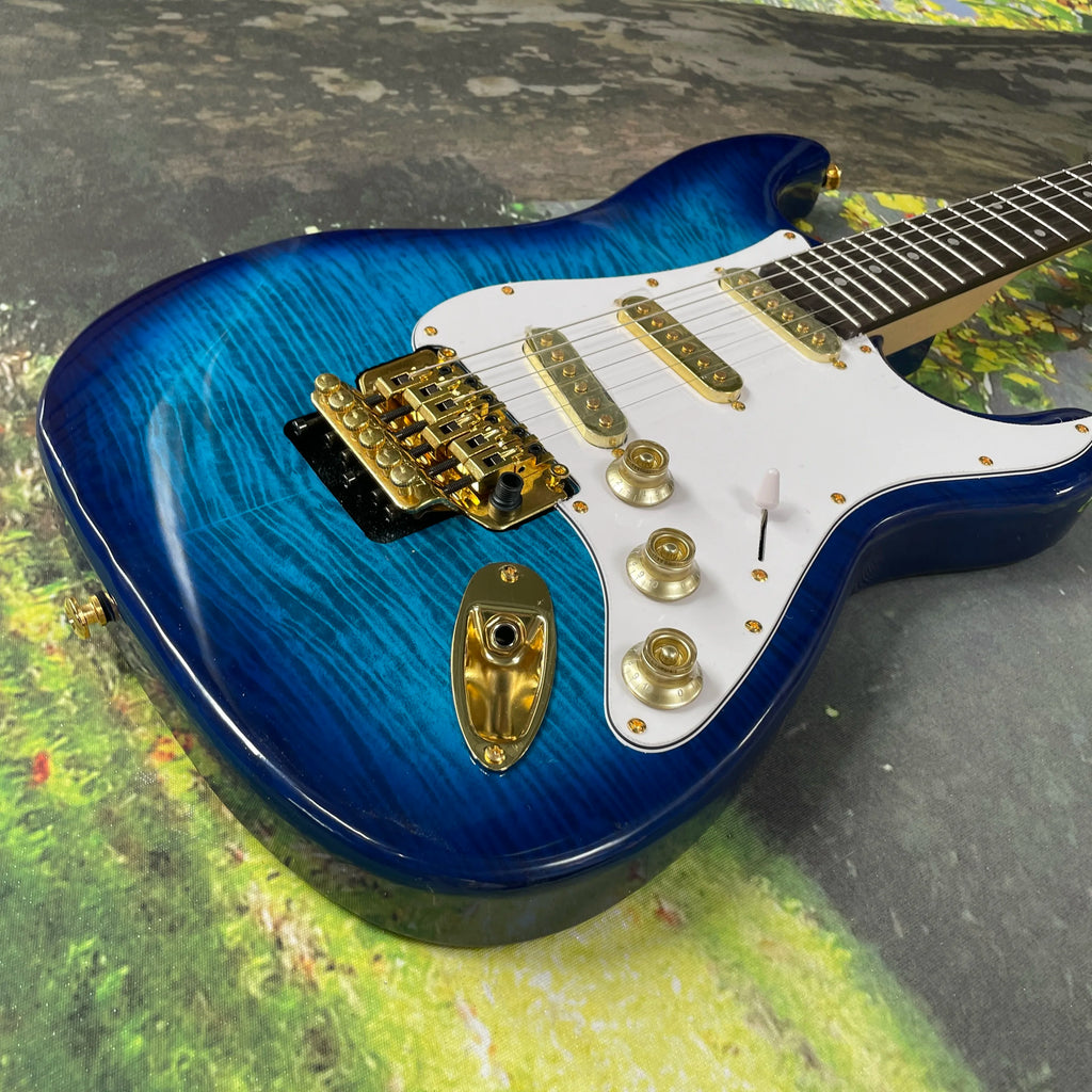 Classic style, blue ST electric guitar, gold hardware guitars 6 strings guitarra