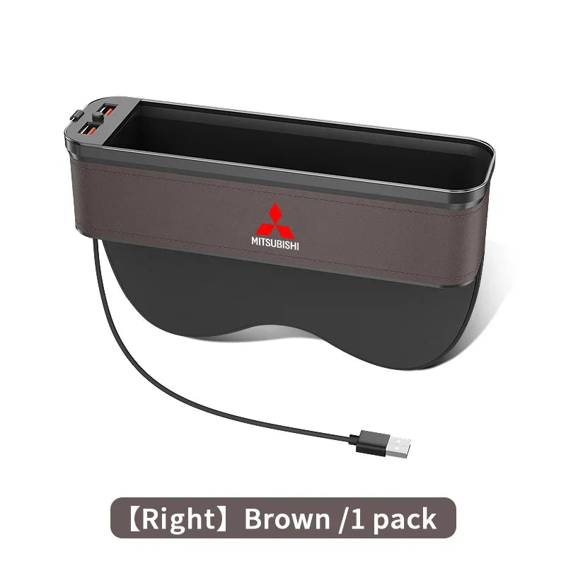 Car Seat Gap Organizer USB Charging Multifunction Storage Box For Mitsubishi Outlander Pajero Asx Lancer EX Evolution X Ralliart