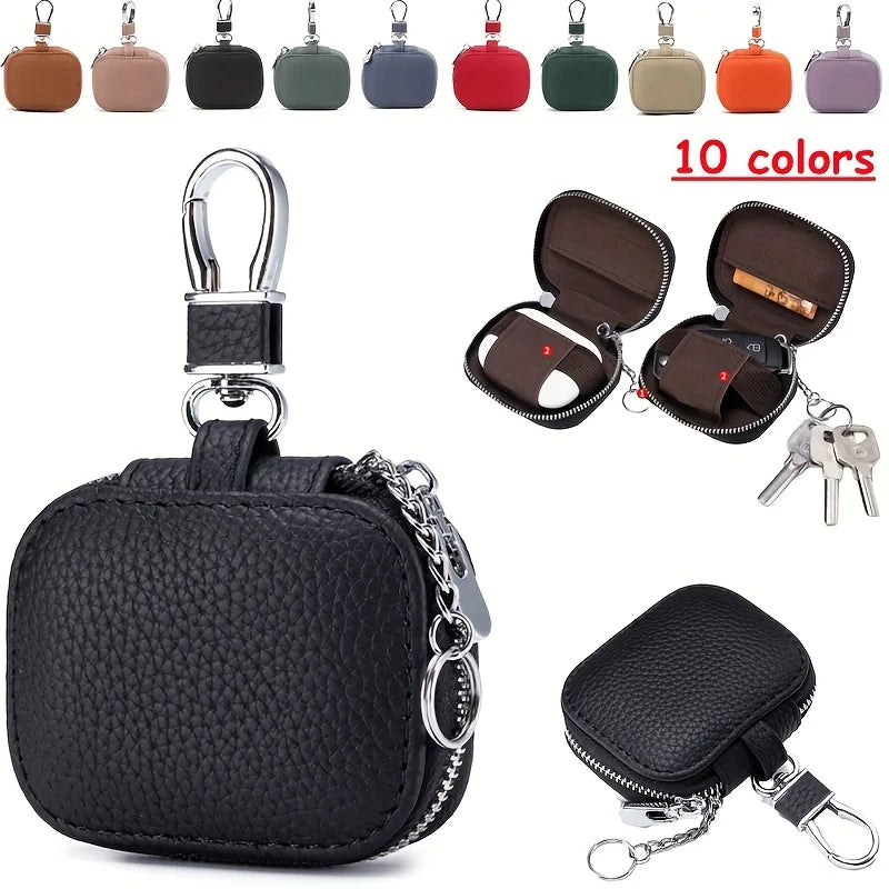Earbud Carrying Case Small Compatible with PU Leather Earphone Case Protective Storage Pouch Bag with Mesh Pocket & Keychain for