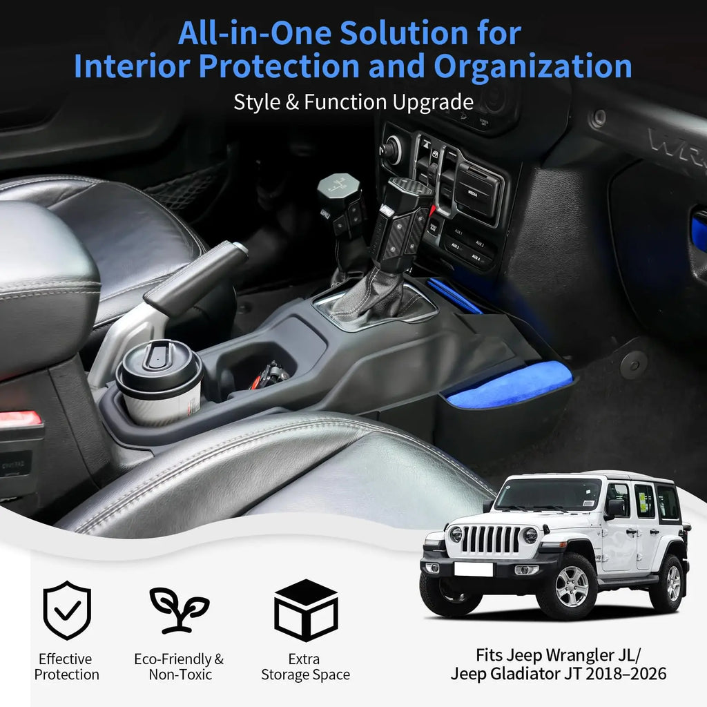 Center Console Organizer Gear Shift Side Storage Pocket Tray & Cup Holder For Jeep Wrangler JL JLU & Gladiator JT 2018 - 2025