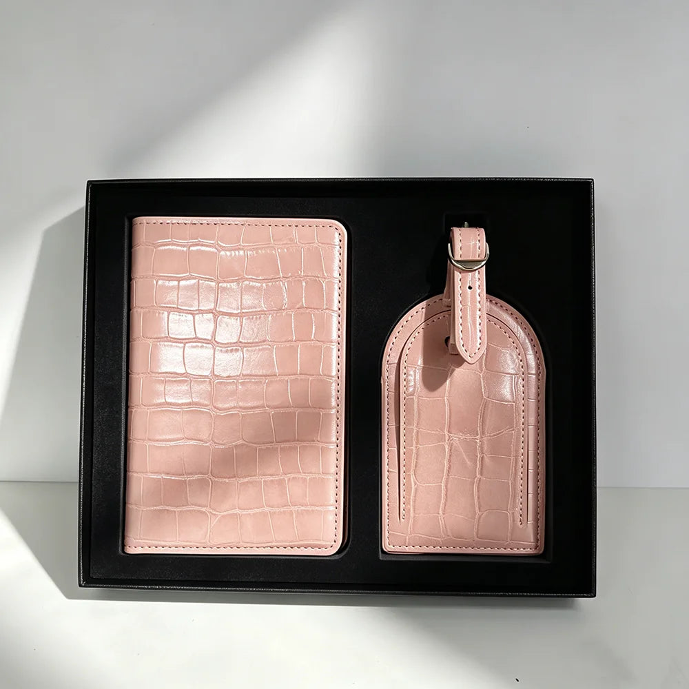 Luxury Passport Cover Luggage Tag Gift Box Set Custom Name Men Women Present Travel Accessories Suitcase Label Passport Holder