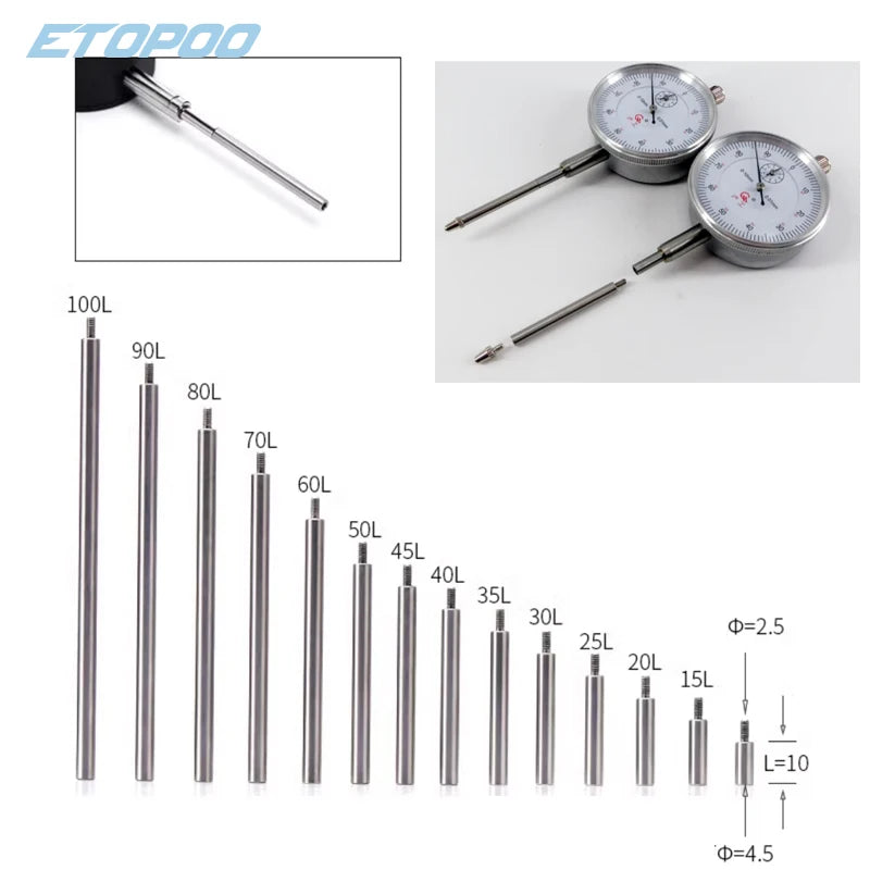 1PCS M2.5 Extension Indicator 10-100MM Extension Bar Gauge Female Gauge Universal Micrometer Dial Indicator Probe