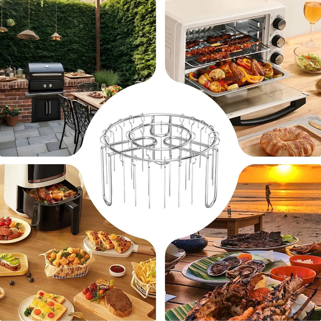 Air Fryer Grill Rack Stainless Steel Hanging Grill Skewers Non-Stick Outdoor Barbecue Kebabs Rack For Vegetable Fish Meat Shrimp