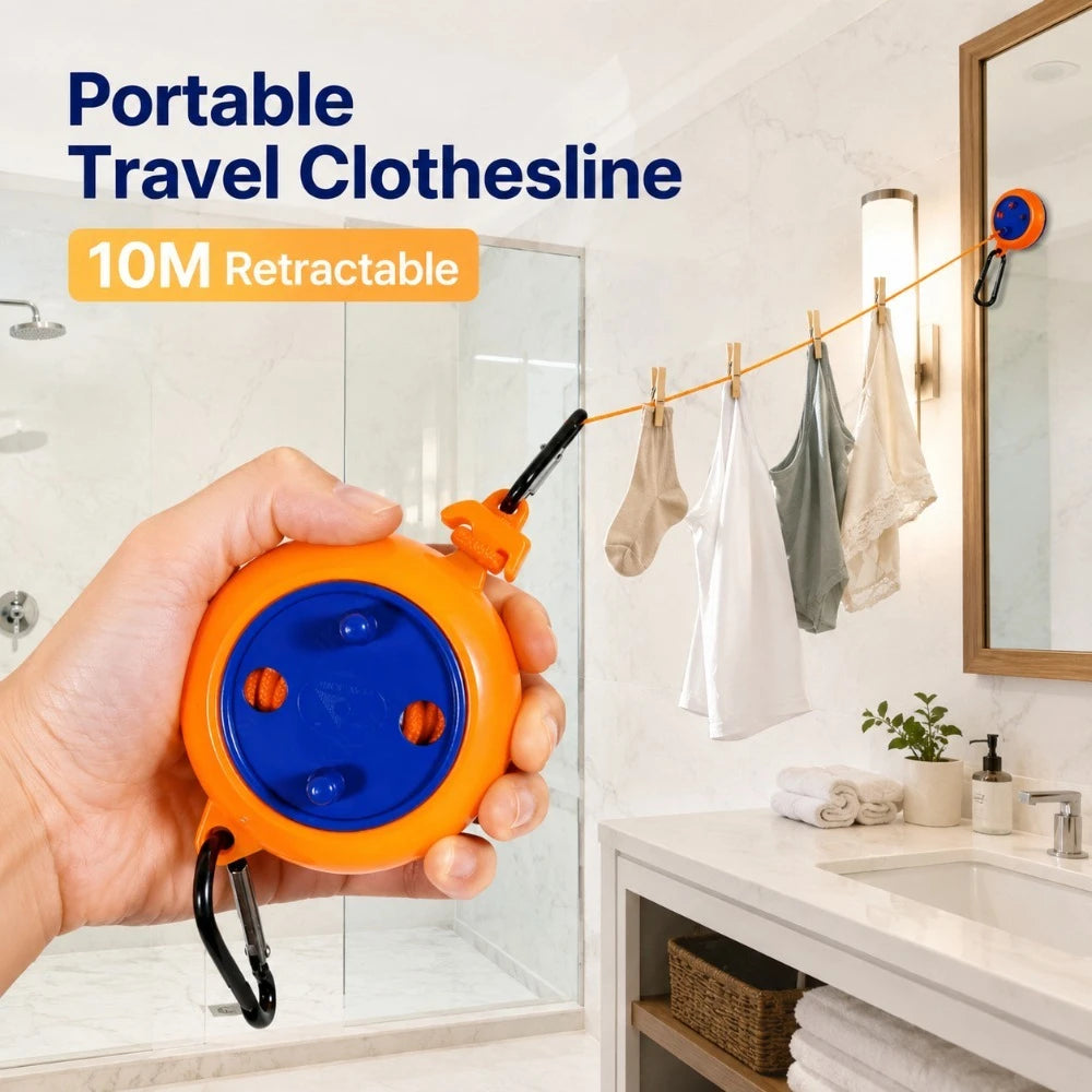 Portable 10M Clothes Drying Rope Retractable Travel Clothesline with Windproof Anti Slip Design for Balcony and Daily Laundry
