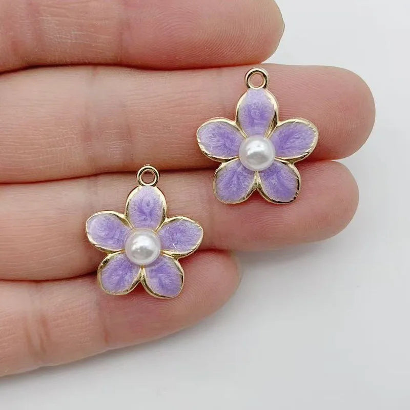 10pcs bracelet necklace pendant DIY accessory material popular pink small flower alloy single pendant