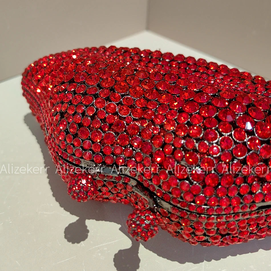 Alizekerr Lips Shaped Diamond Evening Bags Women Gorgeous Boutique Unique Rhinestone Metallic Purses And Handbags Wedding Party