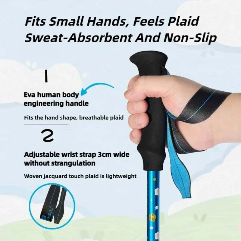 Kids Telescoping Hiking Poles - 4-Section Aluminum Alloy Folding Trekking Sticks, Lightweight Collapsible Walking Staff