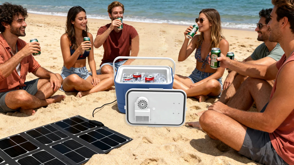 Portable Solar Cooler for Bluetooth Music Speaker Cooler Box Modern 22L Insulated Car Fridge Powerbank for Beach Outdoor Camping