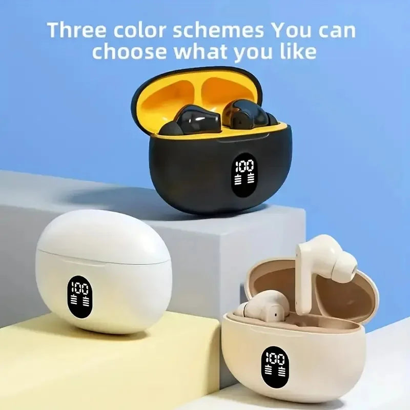 Cloud-Touch Smooth Oval Bluetooth Earphones Minimalist Front Digital Screen Portable Wireless Audio Earbuds for Sports
