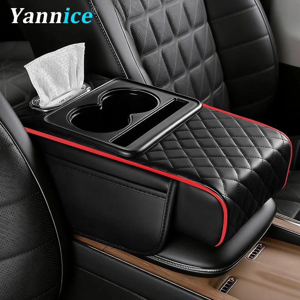Center Console Organizer with Cup Holder Car Armrest Storage Box Armrest Heightening Cushion Pad for Car Interior Auto Accessory