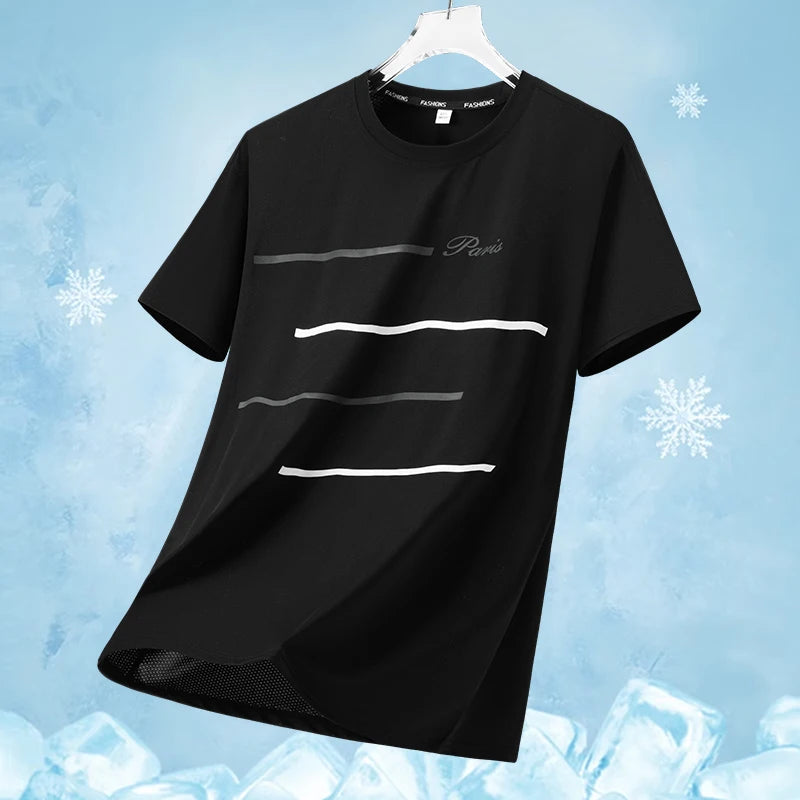 Summer Outdoor Mountaineering Hiking Sweat Absorbing Quick Drying Ice Silk T-shirt Fashion Trend Round Neck Short Sleeve T-shirt