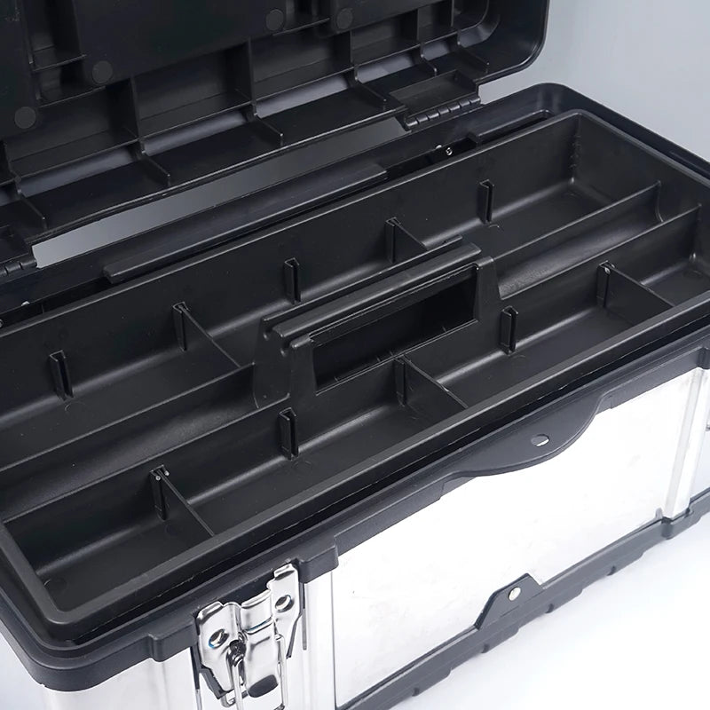 19 Inch Stainless Iron-Plastic Tool Box with Handle, Multi-functional with Compartments Toolbox, Storage Box