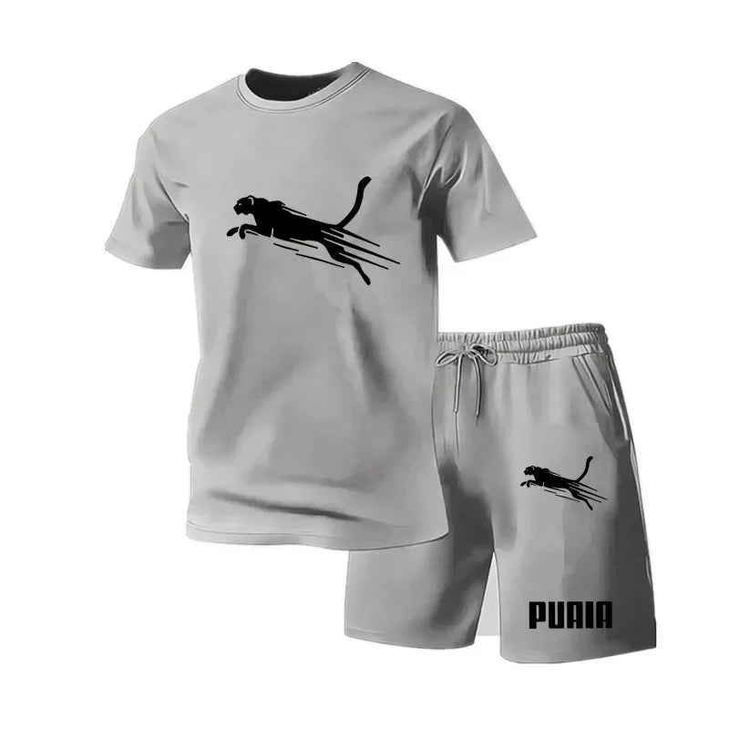 2026 Men's Summer Breathable T-shirt Shorts Set Fashion Casual Outdoor Sports 2 Piece Tracksuit Gym Vacation Quick Dry Clothing