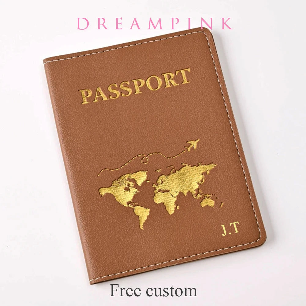 Custom Name Travel Passport Cover Gold Global Map Persoanlized Initials Passport holder New Women Men Travel Accessories