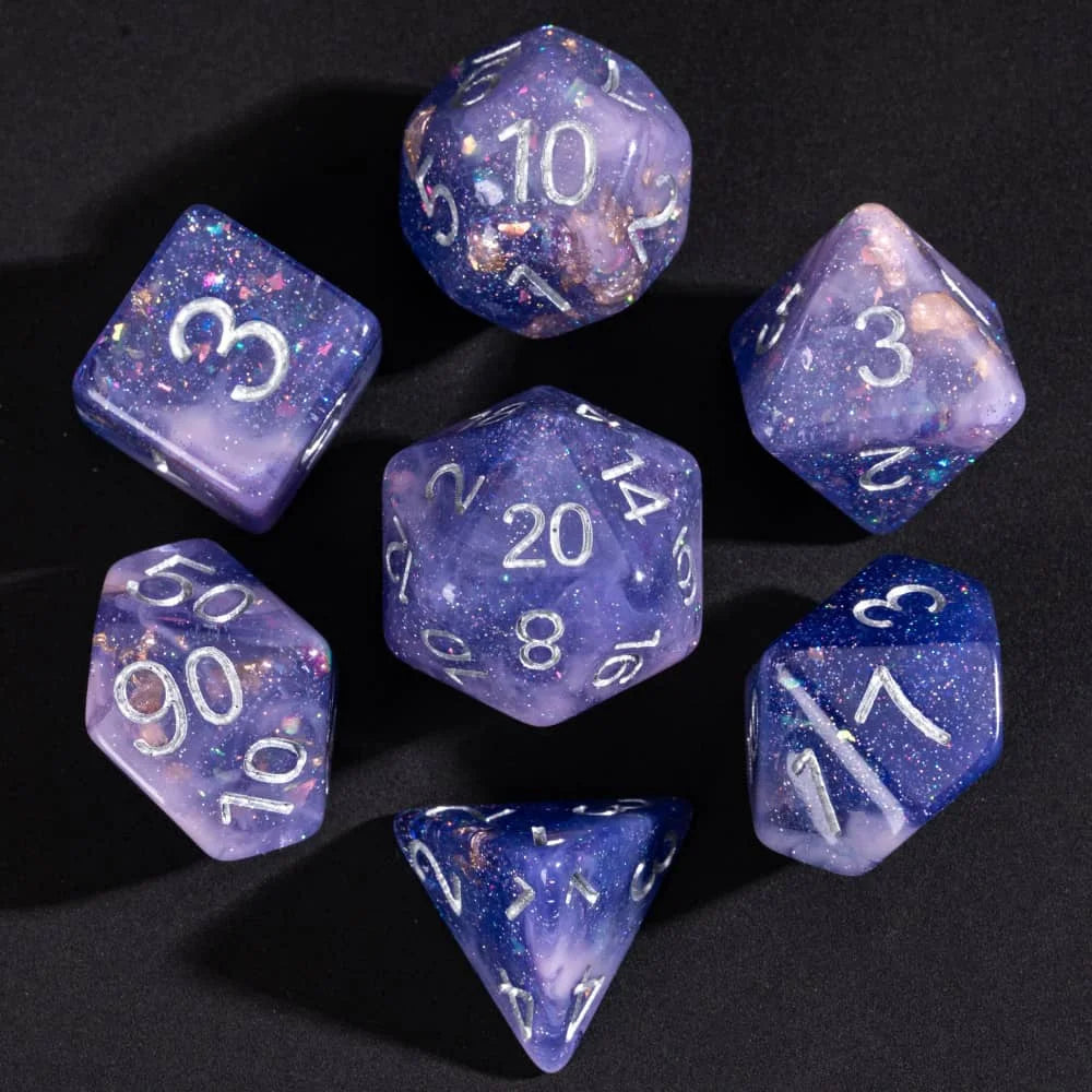 Cusdie Two-tone DND Dices 7 Resin Glitter D&D Dice D4 D6 D8 D10 D% D12 D20 Polyhedral Dice Set for Role Playing Board Games