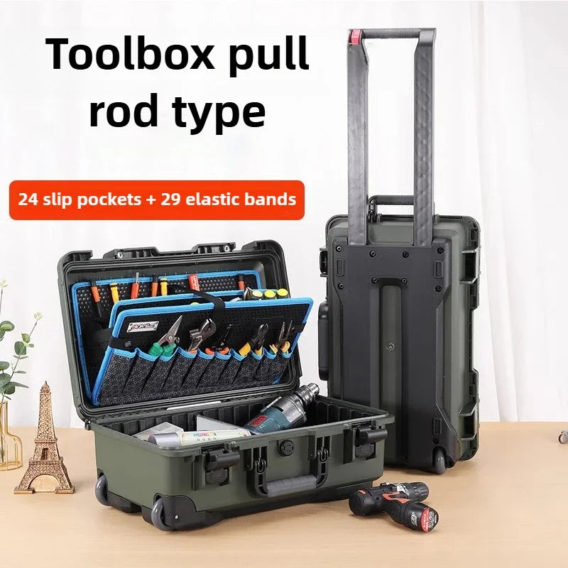 Waterproof Hard Case Large Tool Case Organizer Multi Layer Storage Hardware Toolbox on Wheels Electrician Tools Suitcase Box