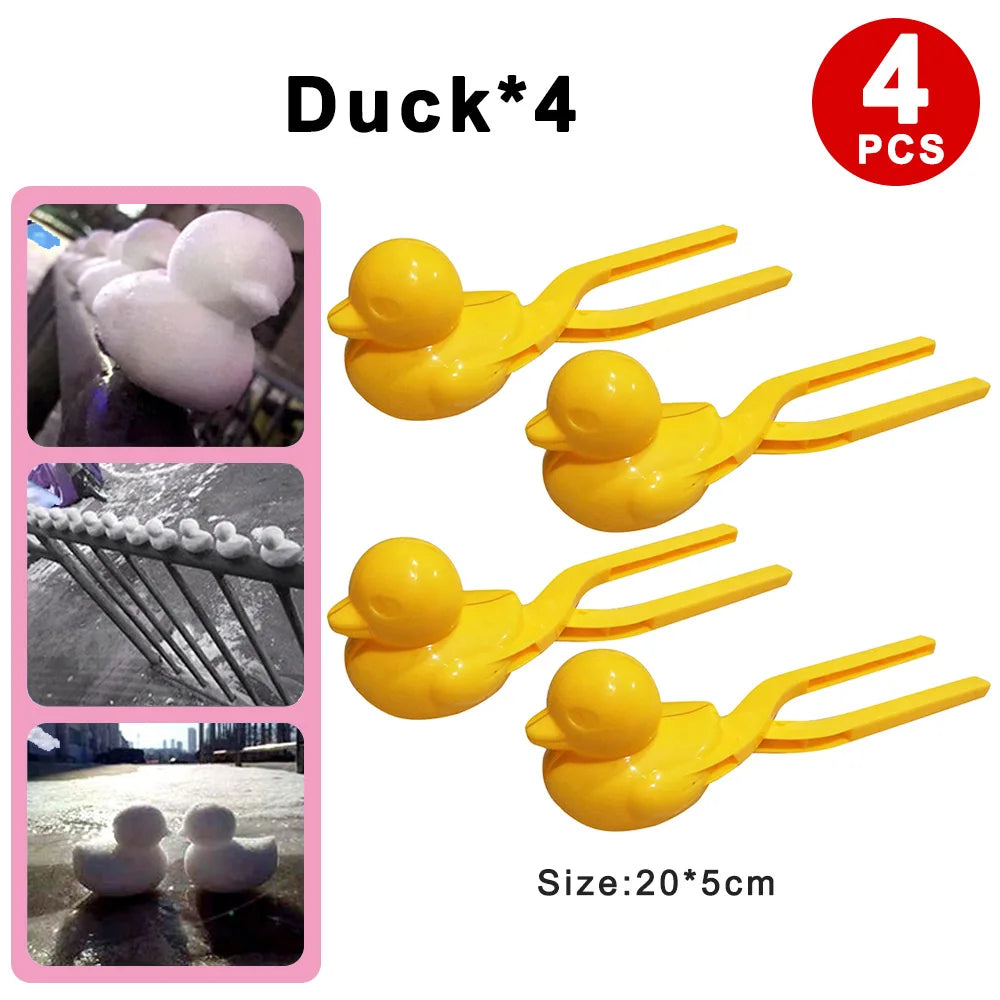 4pcs Cute Bear Duck Snowball Clip Snow Clay Ball Maker Creative Snowballs Mold Snow Shovel for Kids Outdoor Sports Snow Toys
