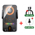 Auto-Clamping Car Wireless Charger Phone Holder Stand Touching 360 Rotation RGB Fast Charging Bracket For iPhone 17-12 Samsung