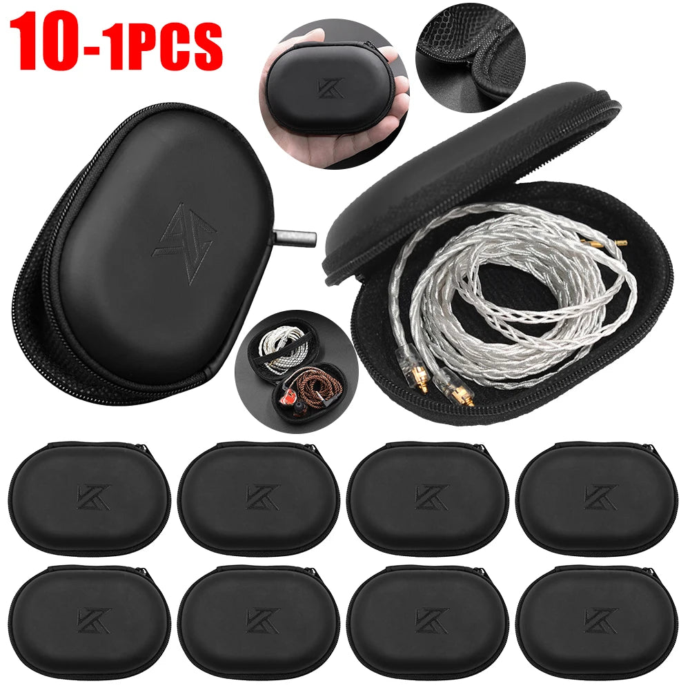 KZ Earphones Oval Storage Bag Wired Headphones PU Zipper Storage Box Portable Hold Storage Case Container for KZ BA10 AS10 ES4