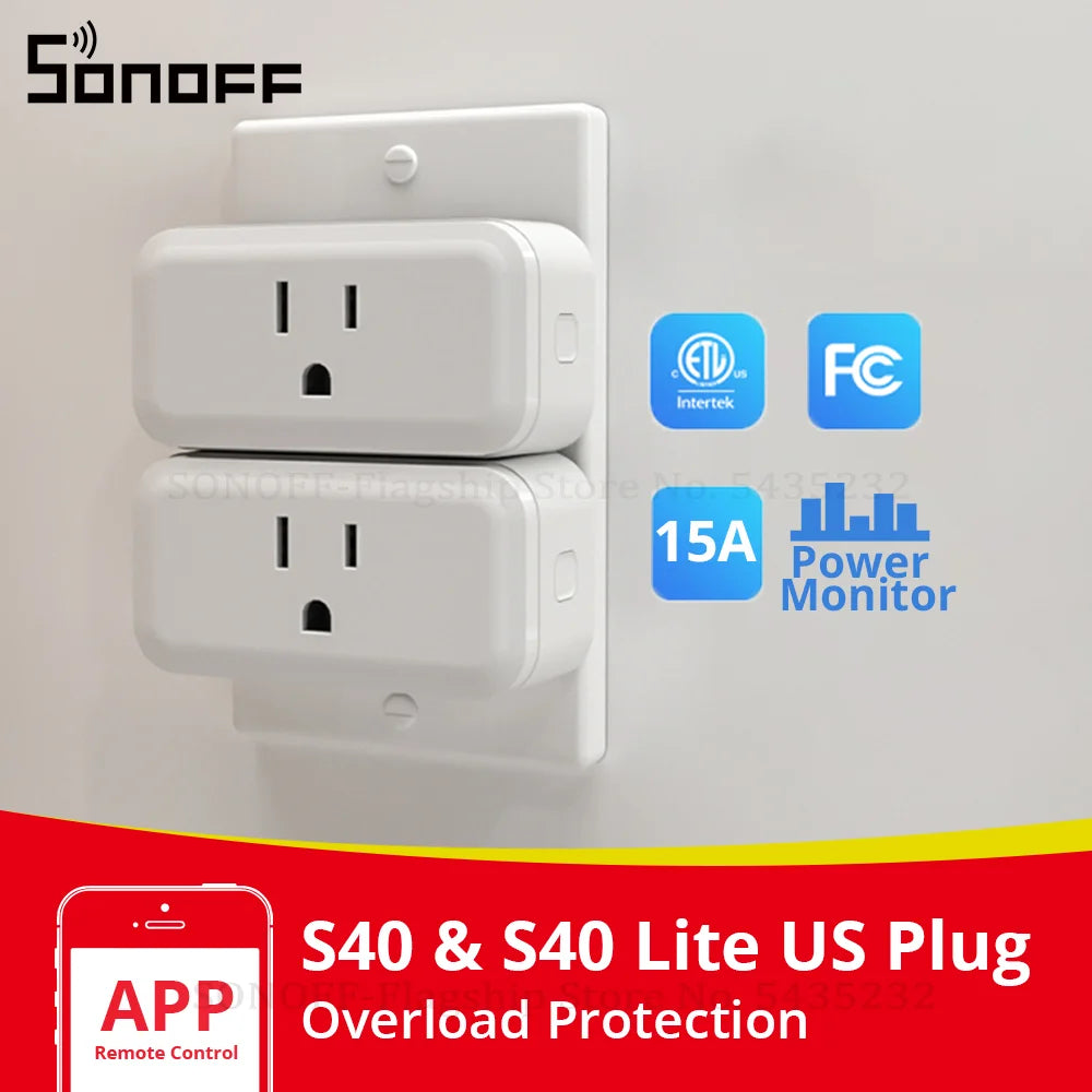 SONOFF iPlug S40/ S40 Lite US WiFi Smart Plug 15A with Energy Monitor 120V Wireless Socket Two Way Control Support R5 Remoter