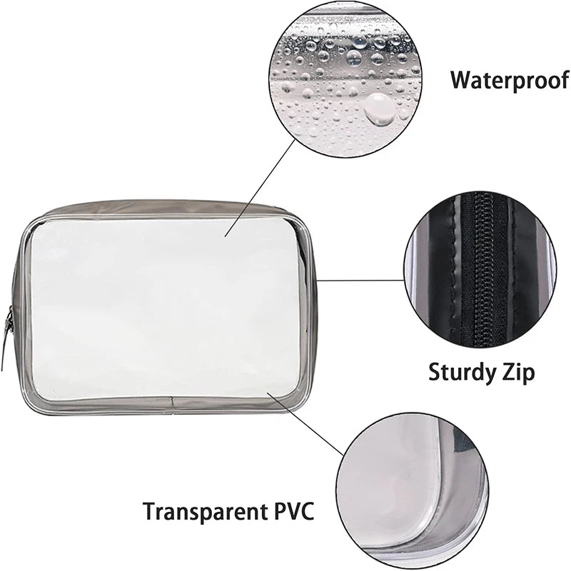 4 Pcs Clear Travel Toiletry Bag Makeup Bag with Zipper PVC Waterproof Travel Wash Bags Portable Storage Bag Cosmetic Bag Set