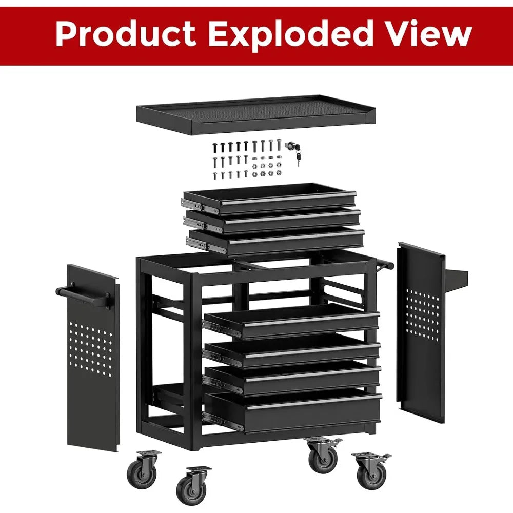 Rolling 7-Drawer Tool Chest: Locking Metal, Sliding Drawers for Workshop Storage (Assembly Needed)