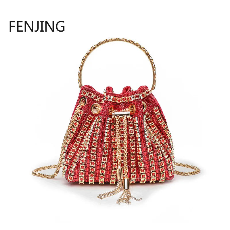 Evening Banquet Bag Luxury Designer Purses and Handbags Bag for Women Bucket Clutch Purse Tassel Crystal Rhinestone Shoulder Bag