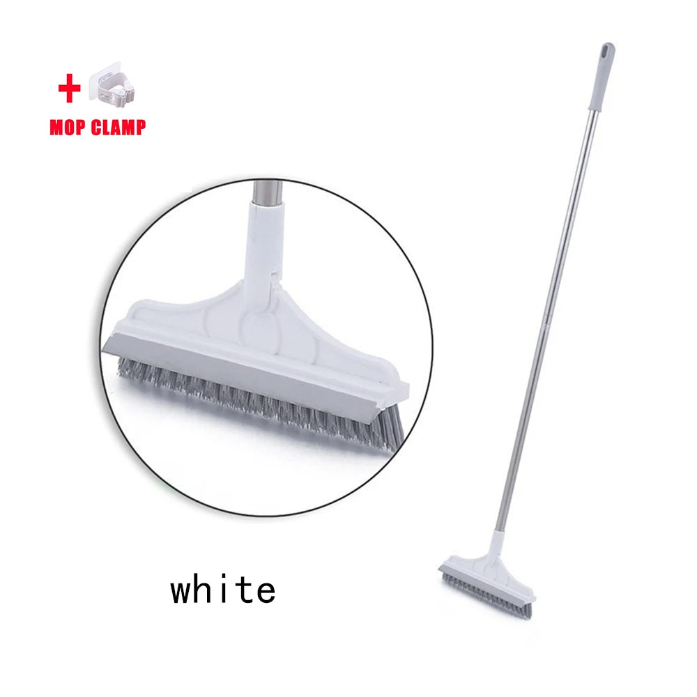 Scrub Brush Tile Cleaner Brush with Scraper with Squeeze 3-Section Adjustable Bathroom Brush with Long Handle V-Shaped Bristles