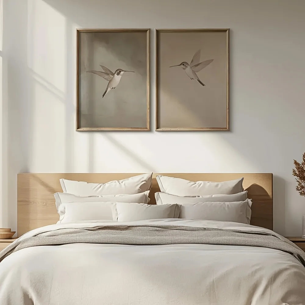 2pcs/set of Retro Hummingbird Animal Canvas Prints Minimalist Retro Bird Farmhouse Wall Art Posters for Living Room Home Decor