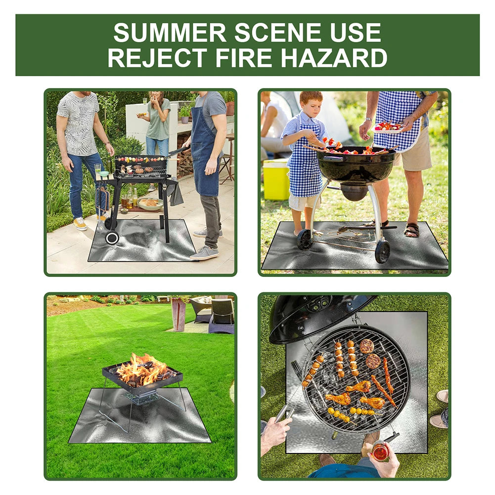 100cmx100cm Square Fire Pit Mat Heat Resistant Griddle BBQ Mat 3 Layers Fire Retardant Base Pad Easy To Clean for Grass Outdoor