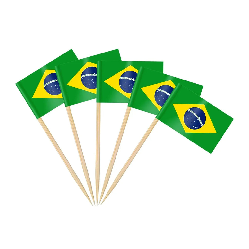 Brazil Flag Toothpick Flags Picks, 100Pcs Small Tiny Brazil Cupcake Toppers Stick Flags National Day, Birthday Party Decorations