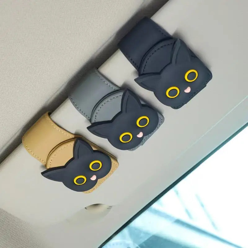 Cute Cat Magnetic Glasses Case for Car Sun Visor Holder Multi Function Auto Accessories for Women Girls
