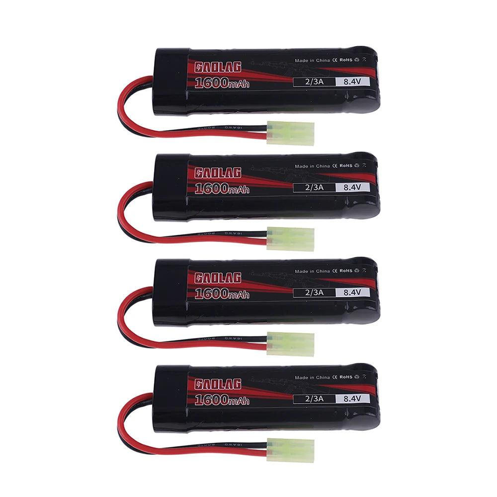 Airsoft Battery 7S 2/3A 8.4V 1600mAh NiMH Flat Battery Pack with Mini Tamiya Connector for MP5, Scar, M249, M240B, M60 Guns