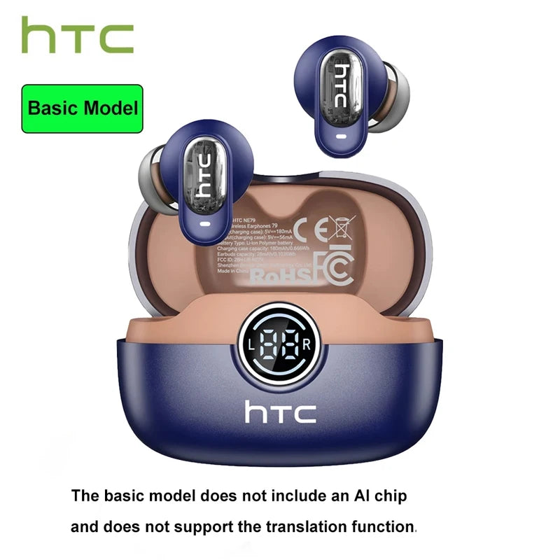 HTC NE79 Real Time Translation Earphone Bluetooth HiFi Music HD Call Noise Reduction Wireless Earbud LED Display With Mic
