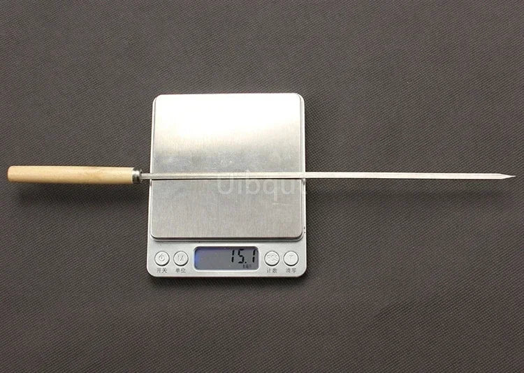 Flat Barbecue Stick BBQ Roasting Needle With Wooden Handle Brochette Tong Kebabe Skewers Stainless Steel Roasting Tools