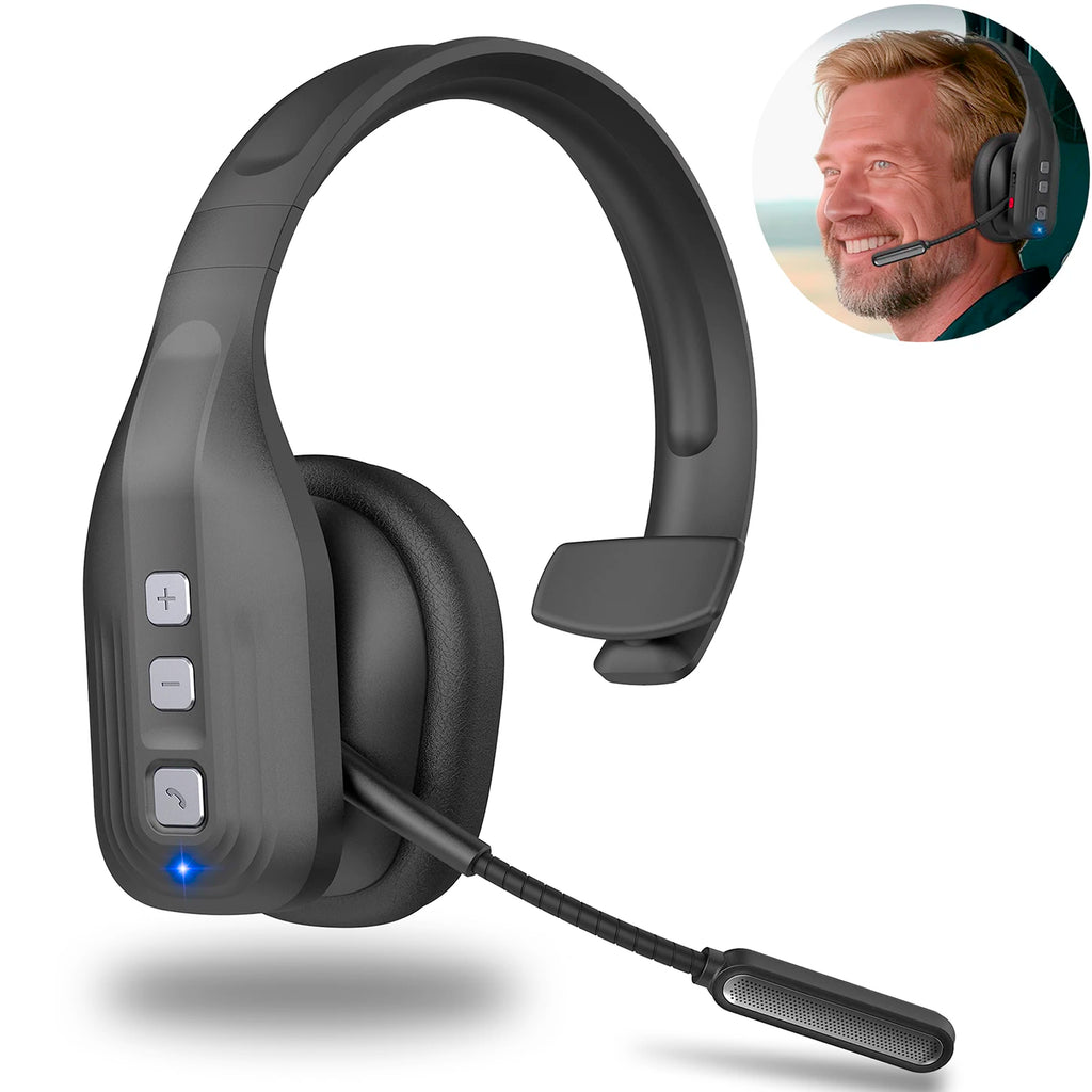 Truck Driver Headset with Dual Mic Noise Cancelling Bluetooth 5.3 Headphones Wireless Earbuds with Hands-Free for Office Driving