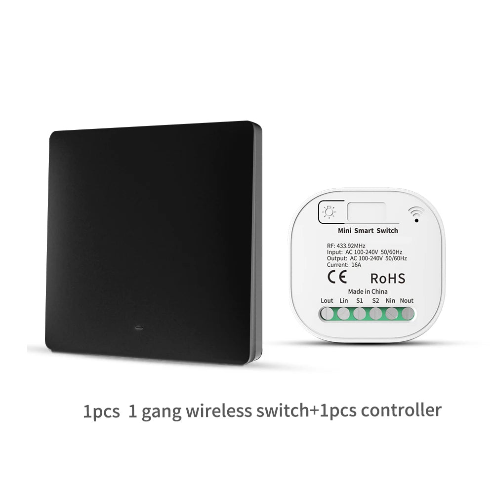 RF433 Self-Powered Wireless Light Switch, Kinetic No Battery,16A Relay, Retrofitting Easy Installation for Home Garage Garden