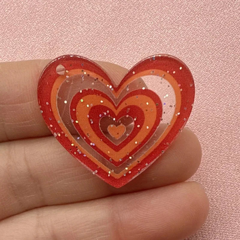 10pcs acrylic heart pendant, DIY jewelry making earrings, necklaces, keychains, accessories