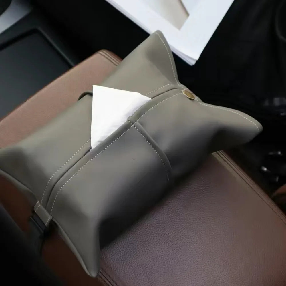 High-grade Car Tissue Box Wear-resistant Waterproof Car Armrest Tissue Pouch Faux Leather High Quality Tissue Storage Case Home