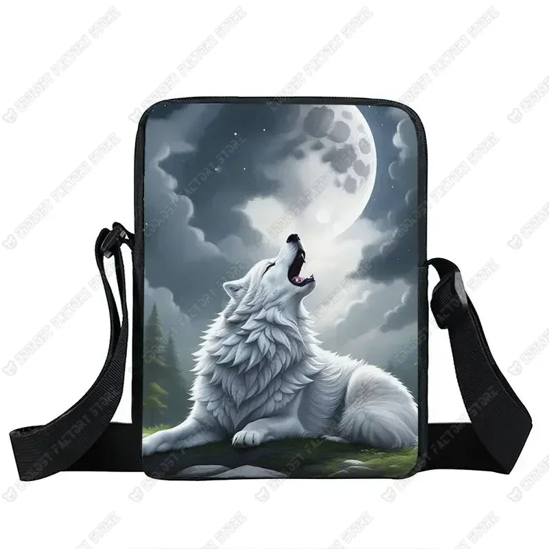 Howling Wolf Pattern Crossbody Bags Wolf Under The Moonlight Women Handbag Shoulder Bags Messenger Bag Key Phone Holder Book Bag