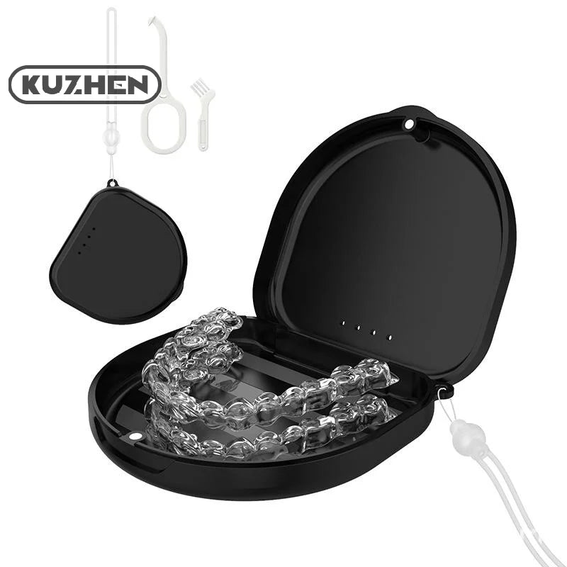 Portable Denture Tray Box Dental Retainer Box Case Plastic Teeth Container Denture Box False Teeth Protective Case With Lanyard
