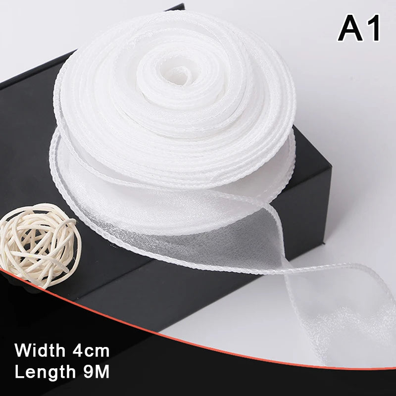 10Yards/Roll Sheer Chiffon Ribbon Organza Satin Ribbons For Gift Wrapping Decoration Wedding Bouquets Wreath Sewing Supplies