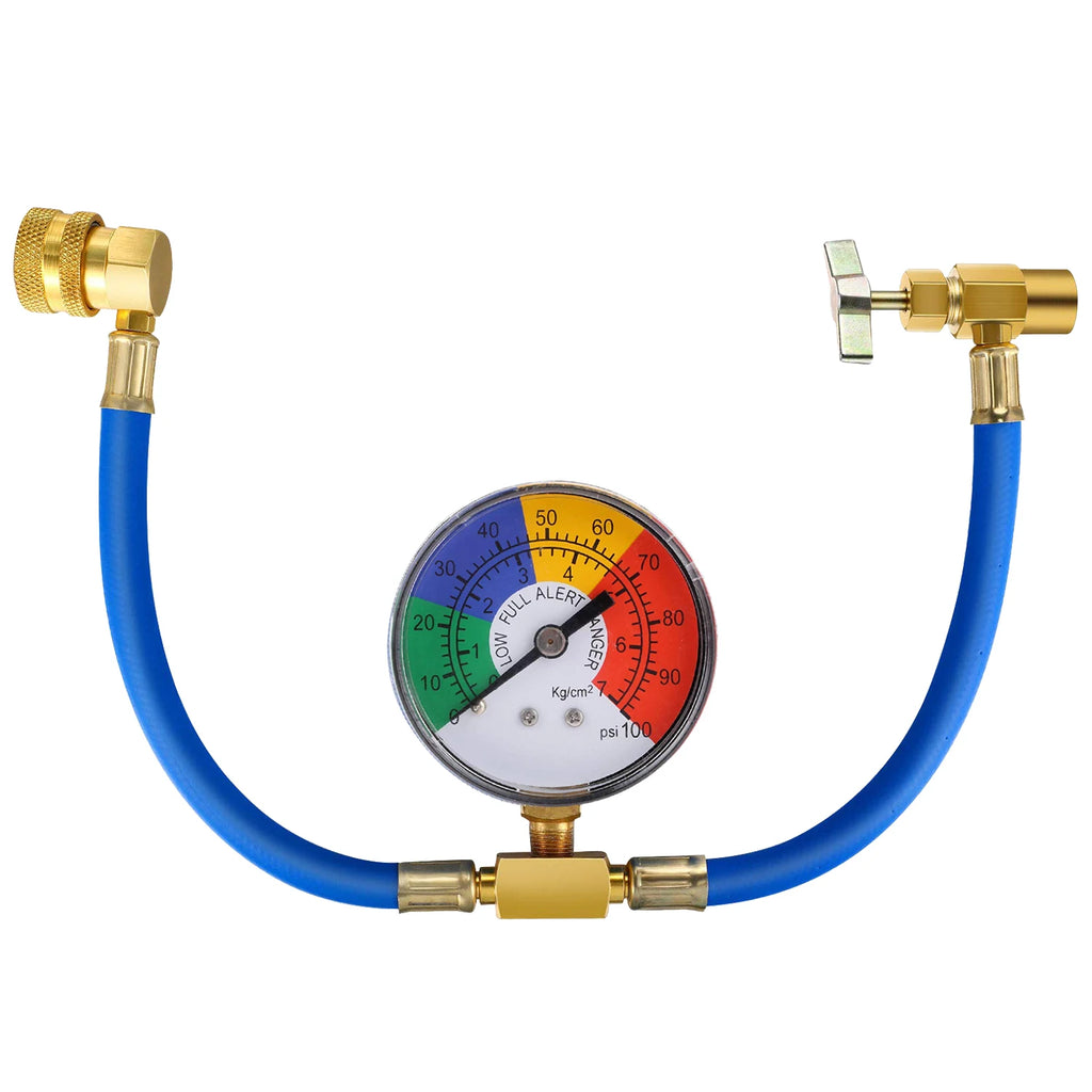 R134A Refrigerant Charge Hose Kit, 1/2’’ Self-Sealing Valve Can and Recharge Hose with Pressure Gauge for Car Air Conditioning