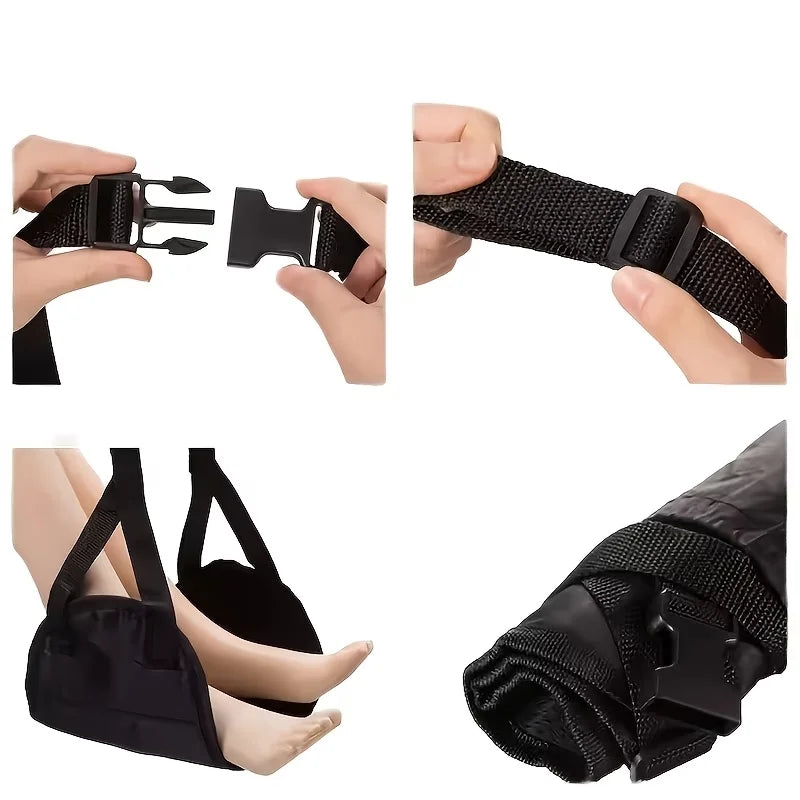 1 Travel Accessory: Portable and Simple Travel Aircraft Footrest, Adjustable Travel Safety Belt, Lightweight Hammock Footrest