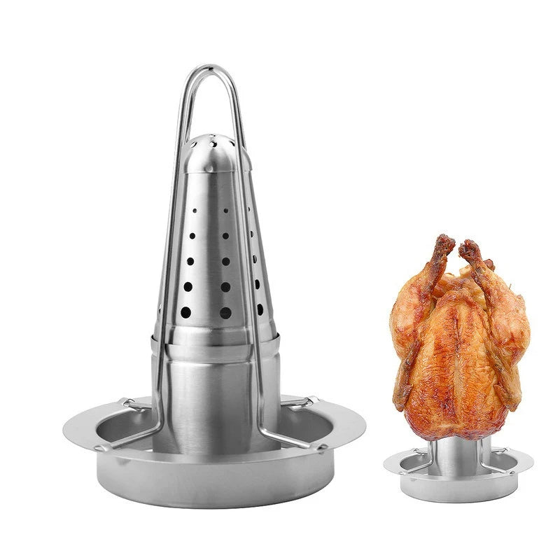 Stainlness Steel Roasting Grill Stand Outdoor Portable Chicken Roaster Rack Removable Non-stick Grilled Chicken Plate BBQ Tool