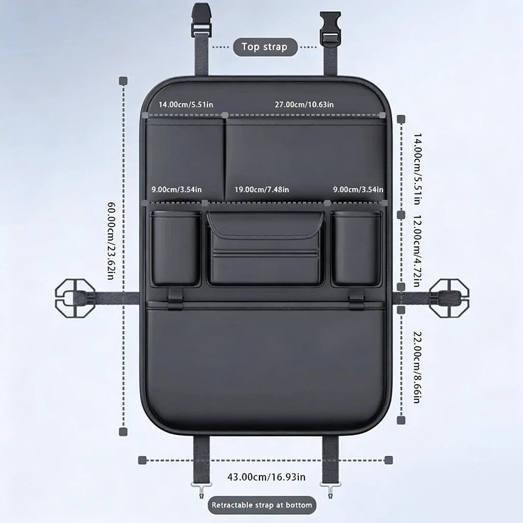 HOMEFISH 6-Pocket Car Seat Back Storage Bag Wear-Resistant Car Backseat Organizer Tissue/Cup Holder Waterproof Anti-Kick Pad