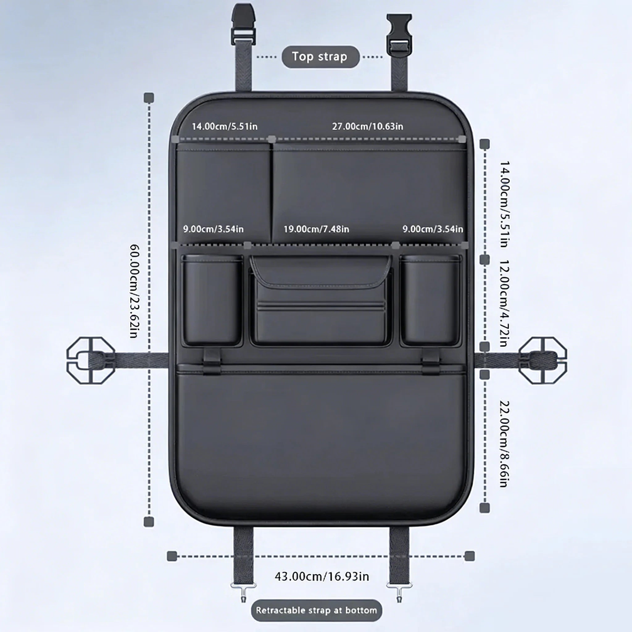 HOMEFISH 6-Pocket Car Seat Back Storage Bag Wear-Resistant Car Backseat Organizer Tissue/Cup Holder Waterproof Anti-Kick Pad