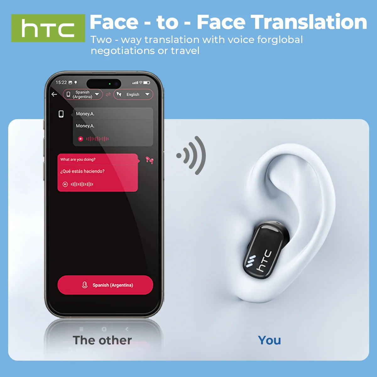 AI Translate Earbud HTC NE16 Face To Face Translation TWS Wireless Bluetooth Earphone With Mic HD Call HIFI Stereo Sport Earbuds