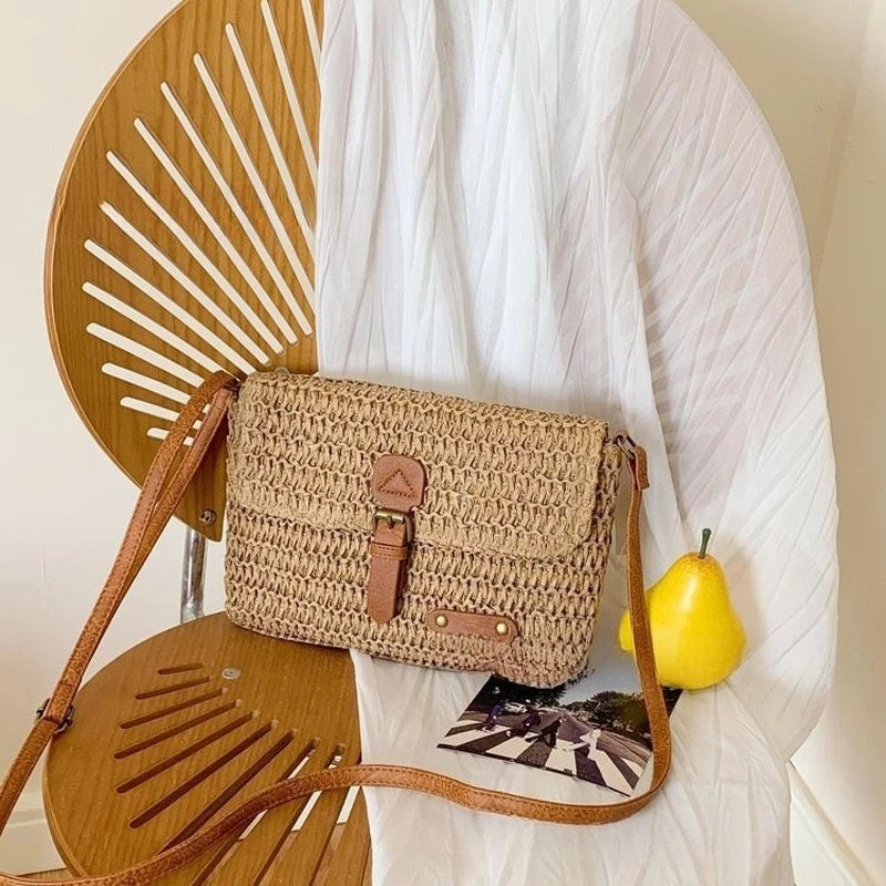 Forest style retro paper rope woven bag, female mini postman crossbody bag, daily commuting, beach versatile shoulder bag