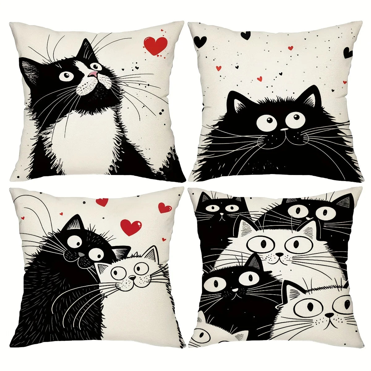 black and white cat Double-sided Printed pillow cover Short plush Suitable living rooms bedrooms sofas throw cushion cover